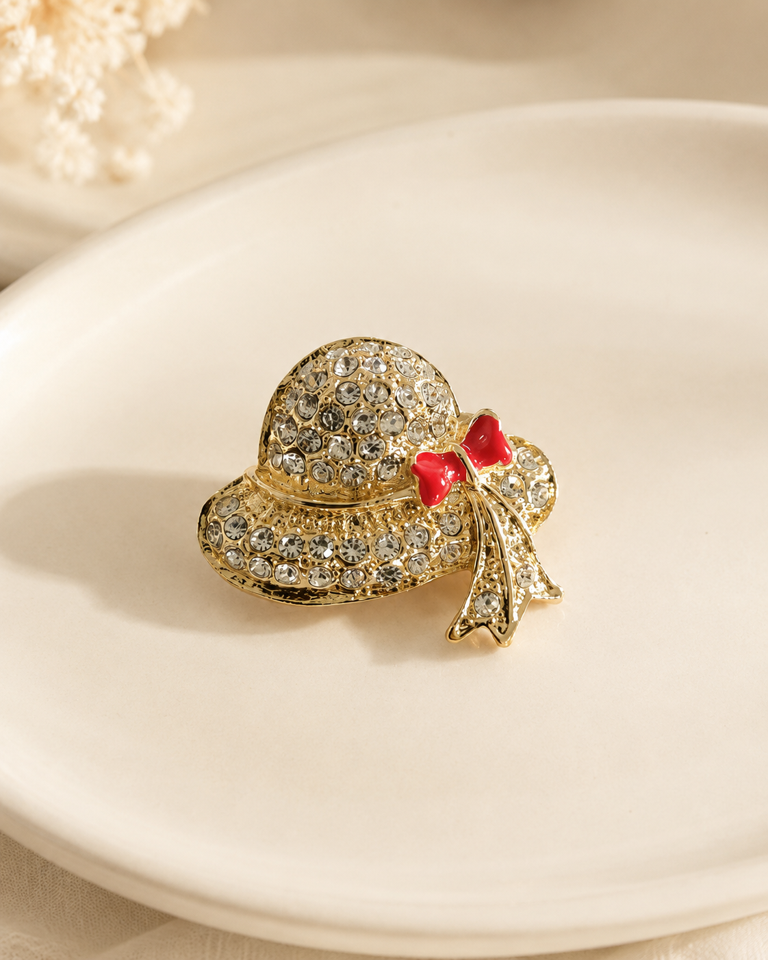 Out Of Office! Crystal Sunhat Brooch – Gold-Tone Alloy Lapel Pin